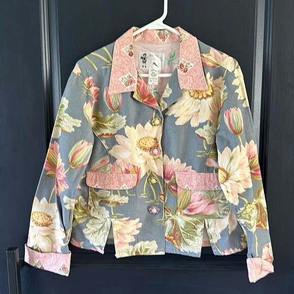 Vintage Floral Tapestry Spring Flowers Jacket Cottage Core Handmade Custom USA S - Picture 1 of 5